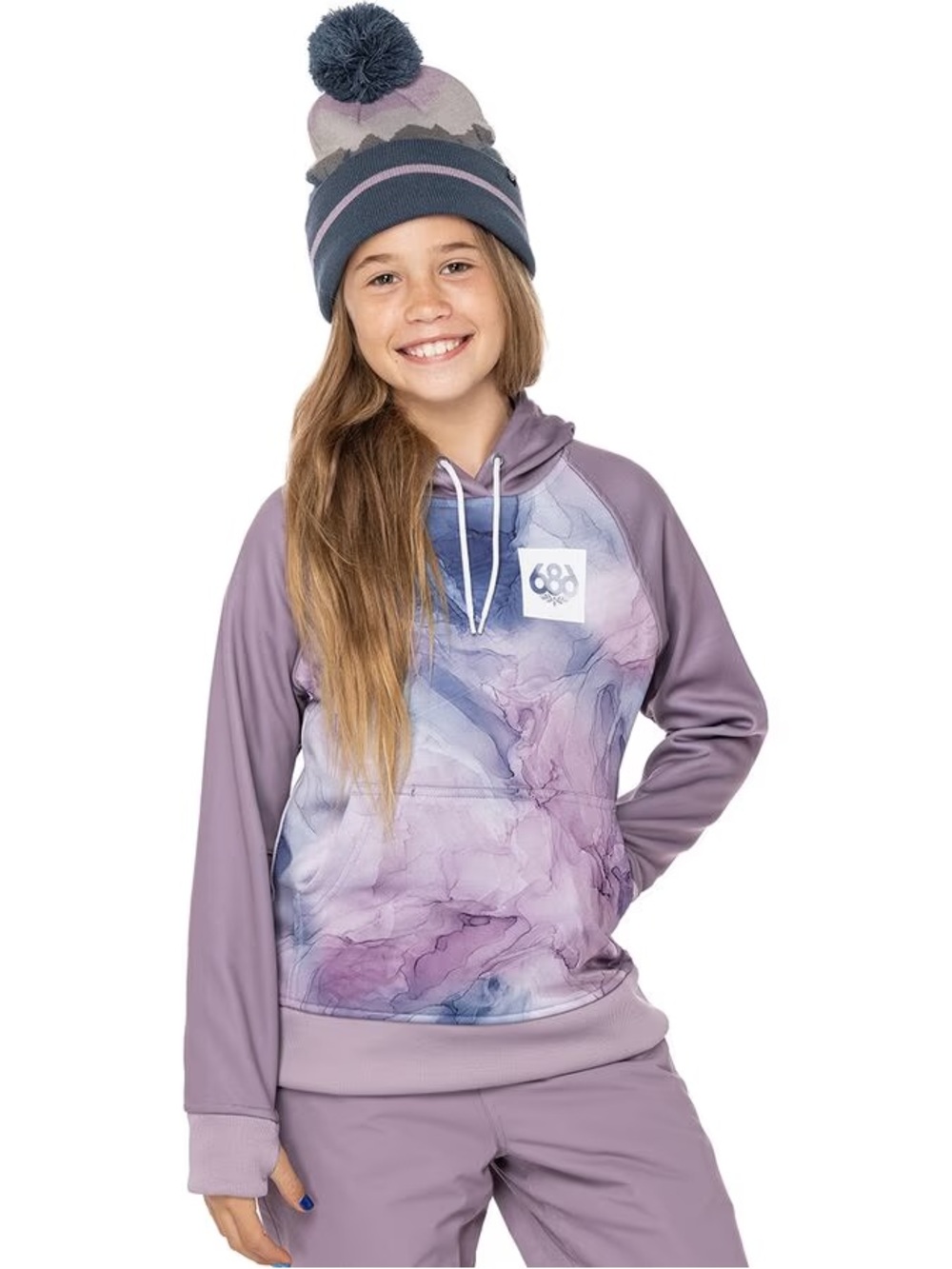 686 Girls Bonded Fleece Pullover Hoodie Purple Marble Size S